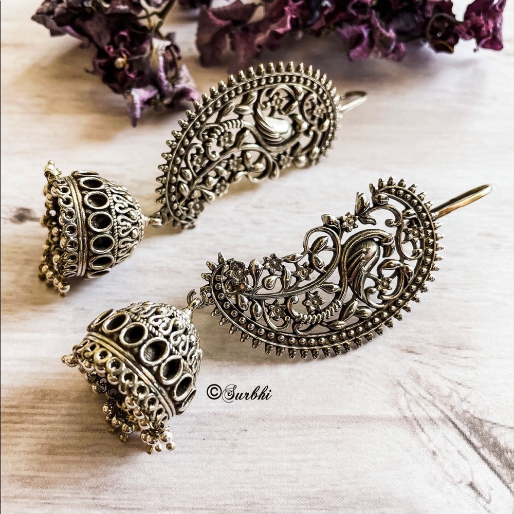 Indian traditions pure silver cuff earrings